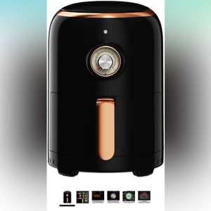 Aria Premium 2 Qt. Retro Style Ceramic Air Fryer, Black/Stainless Trim